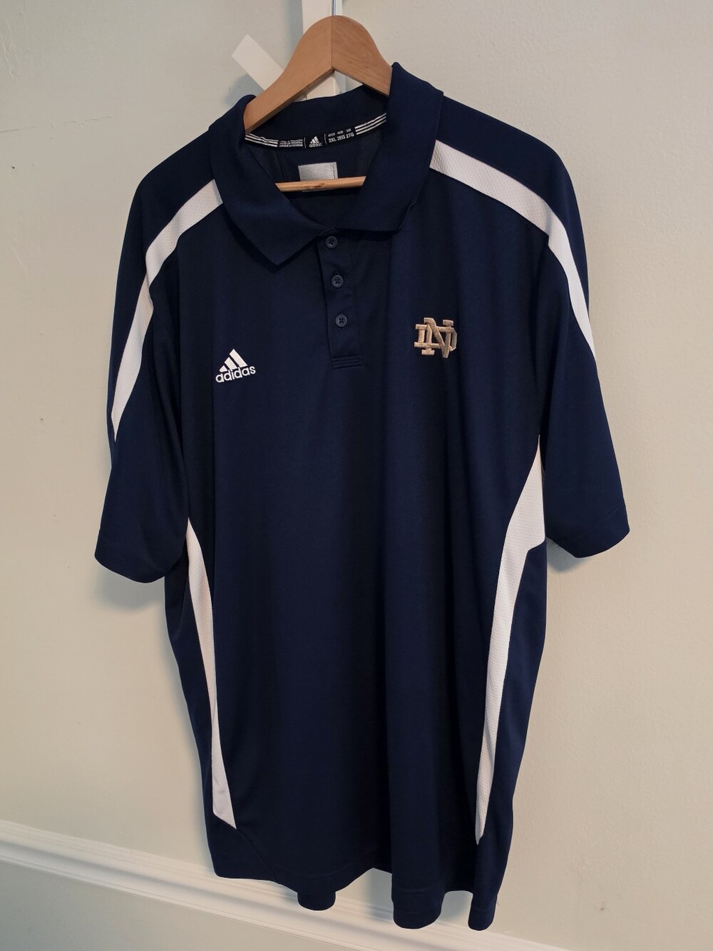 Adidas ClimaLite Notre Dame Fighting Irish Polo Embroidered Navy Men's 2XL